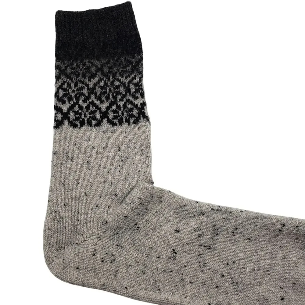 Garnet Hill‎ 82% Cashmere Socks Fair Isle Pattern Luxury Crew Grey Black Warm